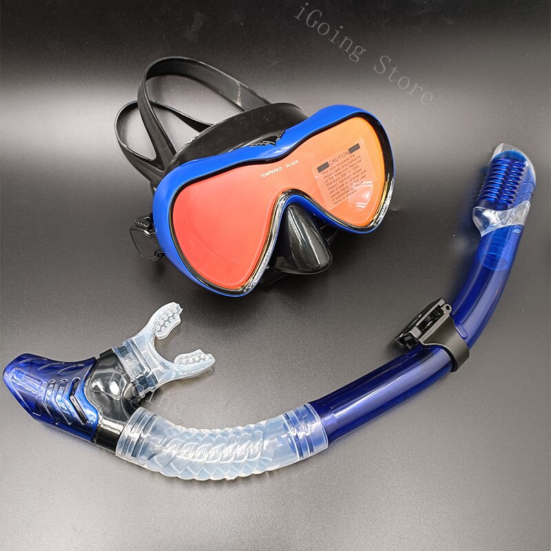 Advanced Anti-Fog Snorkel Mask for Snorkeling Swimming Scuba Diving with Wide-Angle Tempered Glass Coating Lens Snorkelling Set: Blue Set 1