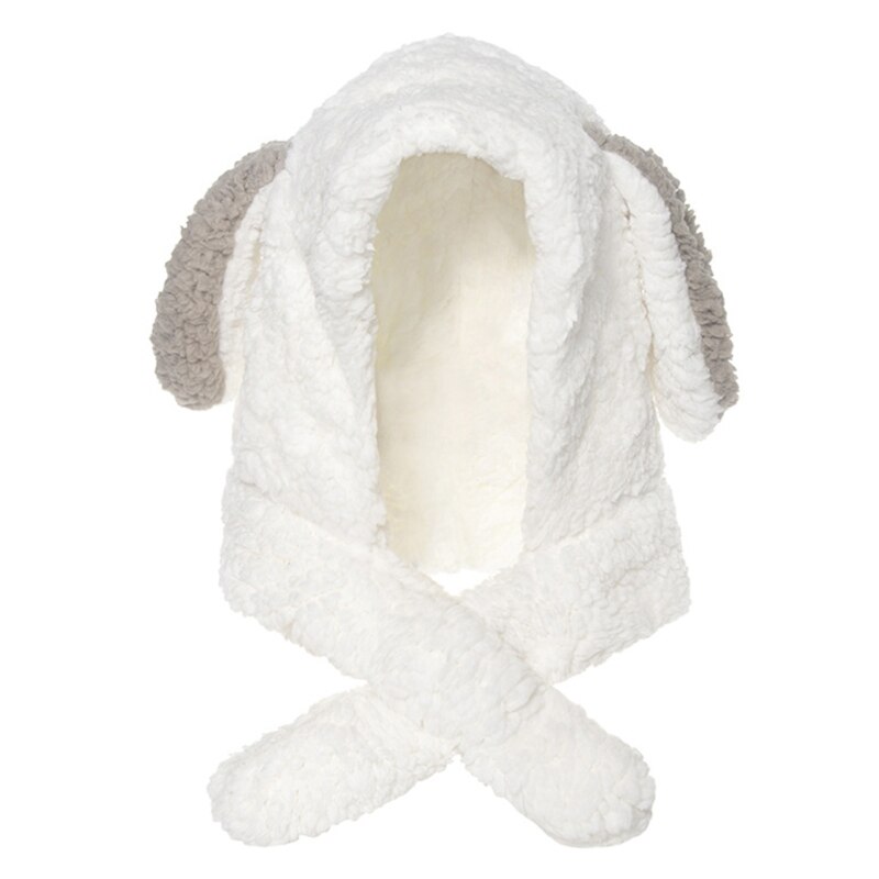 Winter warme capuchon lange sjaal muts puppy hondenoren pluizige pluche oorkleppen muts sjaal: Geel