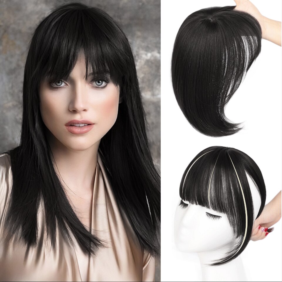 Isaic Dark Brown/Black Synthetic Hair Fringe Clip Bangs Clip In Hair Extension 3D Natural Franch Bangs High Temperature Fiber: 2