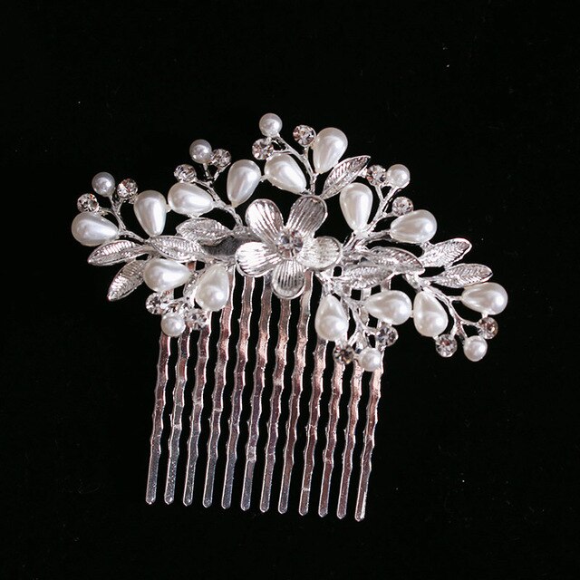 Peigne pour coiffure de mariée, magnifique accessoire de cheveux, à clips, bijoux avec perles, ornements de cheveux: 07-c