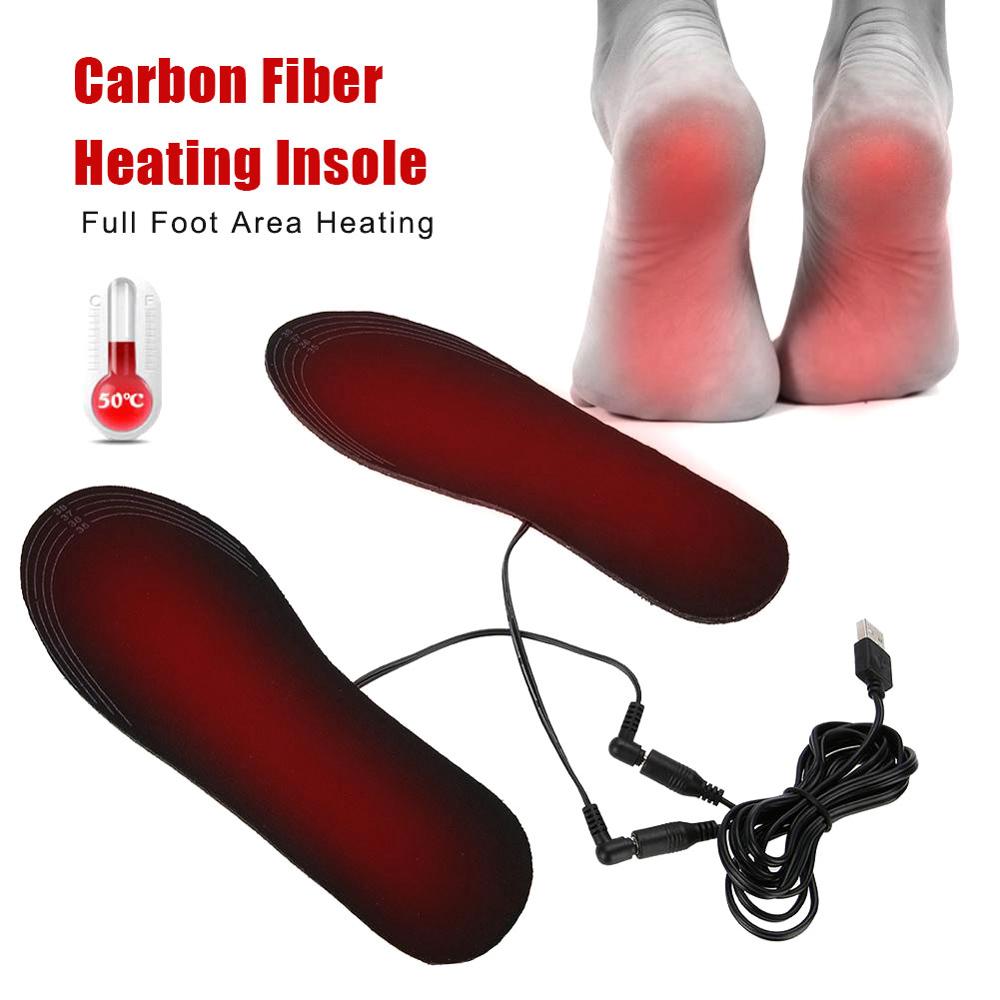 1 Pair Heating Warm Insoles USB Electric Comfortable Soft Rechargeable Cutable Size Heated Insoles