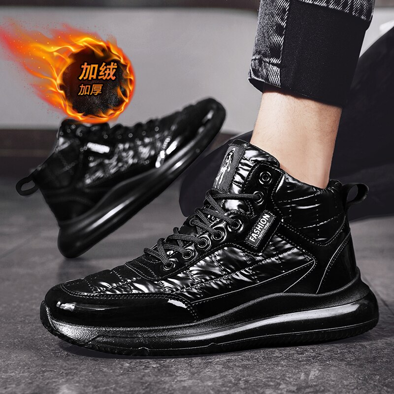 Korean style plus velvet mid-high sneakers trendy shoes men's shoes casual cotton shoes old shoes casual sports shoes