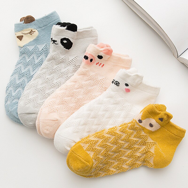 Chaussettes courtes en coton pour enfants, 5, paires/lot, chaussettes mignonnes avec oreilles d&#39;animaux de dessin animé, en coton, pour garçons et filles, cheville: S(1-3Years)