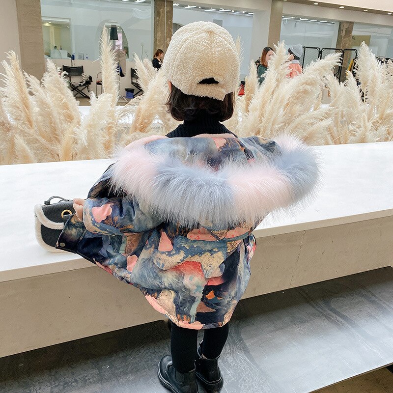 Babymeisjesjas herfst en winter meisjesjas graffiti #39 warme capuchonjas western stijl plus fluwelen kinderbedje