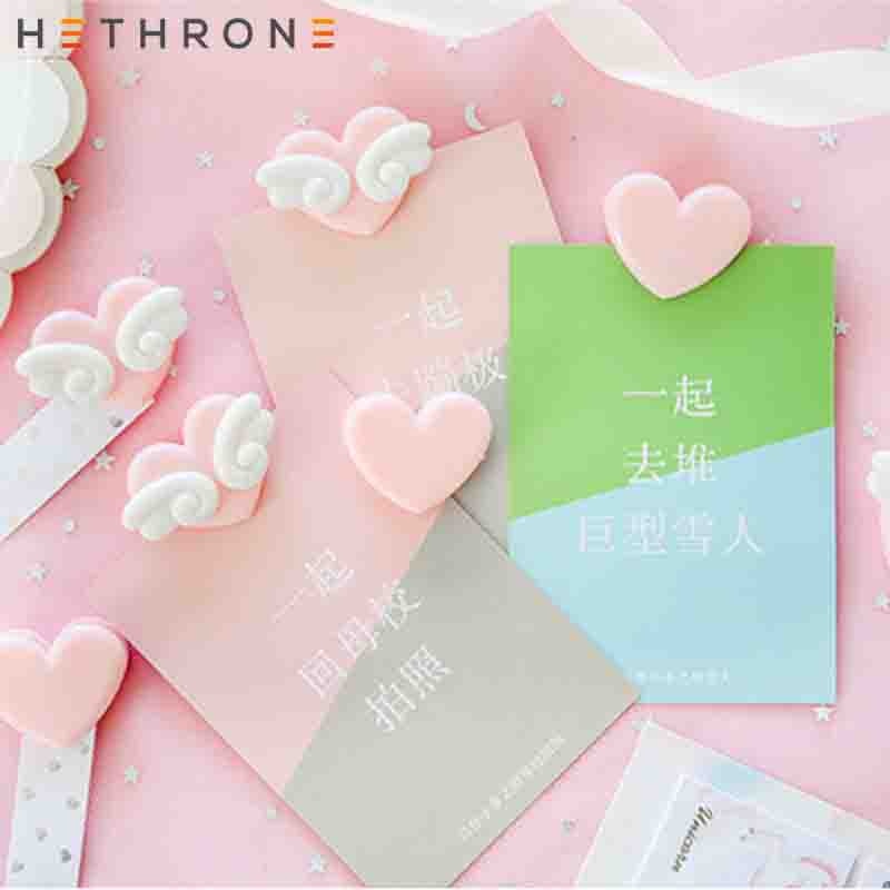 Hethrone 1 stk kawaii pink love wings japansk pige papirklip binder klip til foto besked billet fil bogmærke memo klip