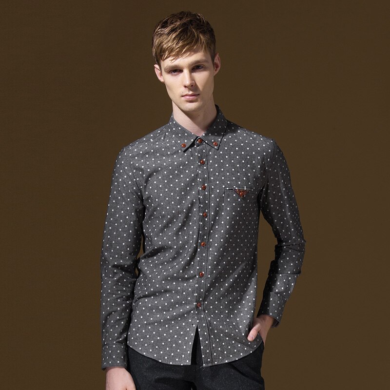 100% Cotton Soft Spring Mens Clothes Dress Shirts Brand Clothing Casual Long Sleeve Men Shirt Slim Fit Polka Dot Printed