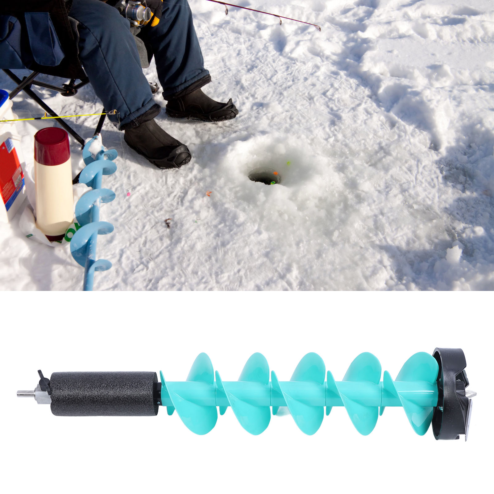 Ice Fishing Auger Electric Drill Nylon Floating Auger with 2 Blades and Locating Device 6 Inch Rotating Diameter