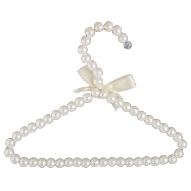 Perchas de ropa con lazo de perlas de imitación, gancho para niños, lazo blanco