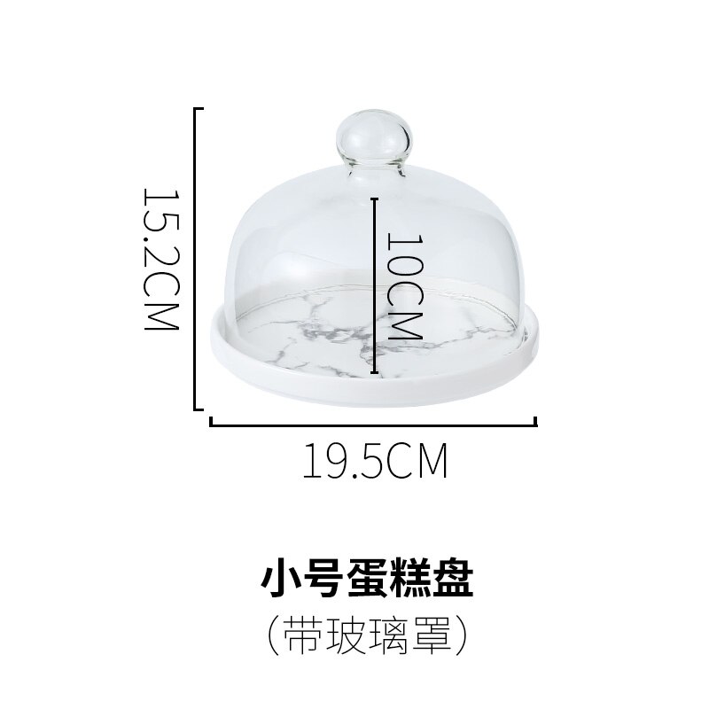 Ceramics Round Cake Pan Glass Cover Dessert Snack Tray Fruit Dessert Display Tray Photo Props Try Eating Cake Stand with Lid: 19.5x15.2cm