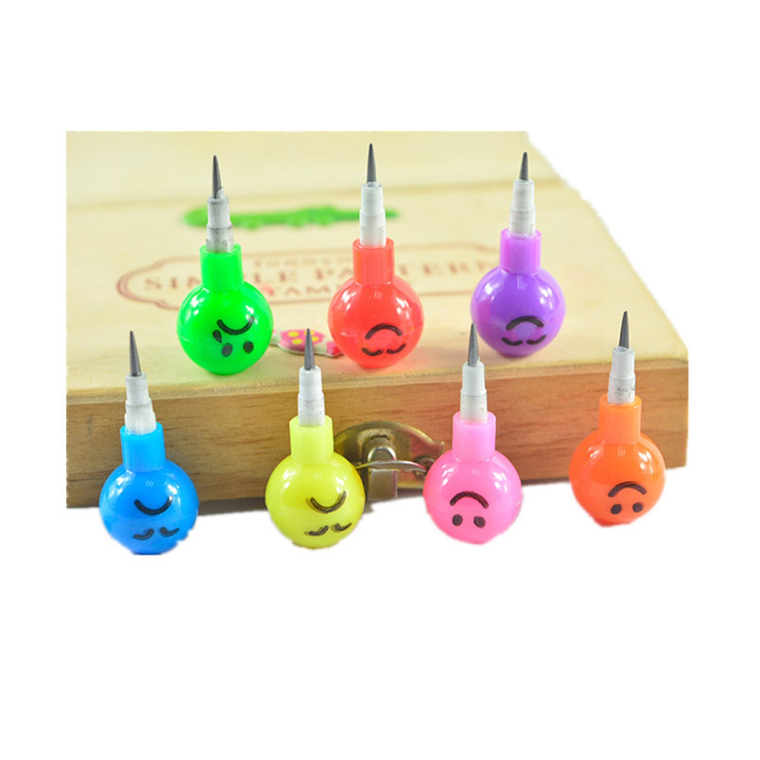 7 Color Crayons Cartoon Smiley Face Expression Candy Gourd Pen Children Students Painting Stationery School Office Supplies