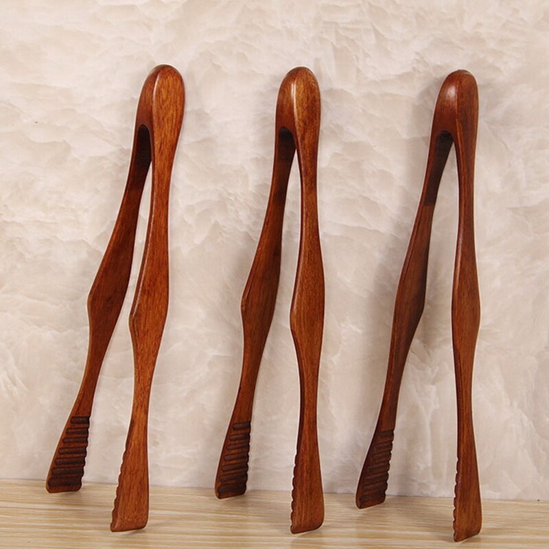 1PCS Wooden Food Tongs BBQ Barbecue Bacon Steak Tongs Bread Dessert Pastry Clip Salad Clamp Buffet Kitchen Utensil Cooking Tools