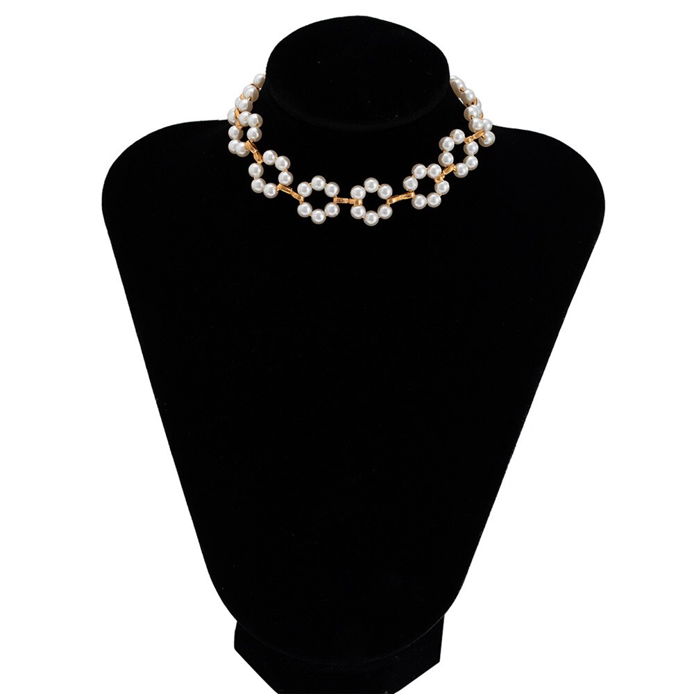 Korean Style Faux Pearl Beaded Choker Necklace for Women Trendy Clavicle Chain Collares Necklace Party Charm Jewelry: Necklace