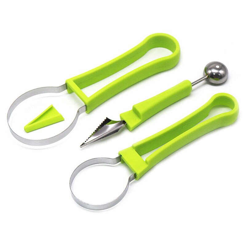 Three-In-One Fruit Cutter Stainless Steel Multi-Purpose Fruit Baller Watermelon Spoon Flesh-Digging Tools Kitchen Accessories
