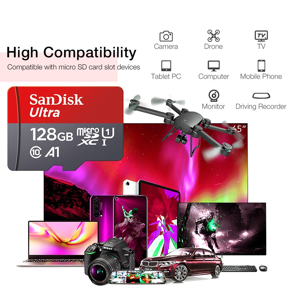 Sandisk 100% oryginalna karta Micro SD Class10 TF card16gb 32gb 64 gb128gb 80 Mb/s karta pamięci 256GB dla telefonu huawei i tabletu