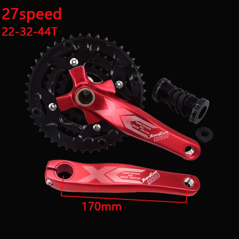 1 Pair JIANKUN 27 Speed Bike Crank Set 22/32/44T Bicycle Crank Set Hollow Tooth Plate 170mm Bicycle Crankset Sprocket