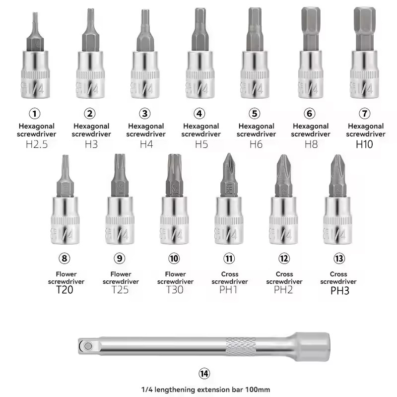 TOOPRE Juego de llaves dinamométricas universales 1/4 "2-24Nm llave dinamométrica de bicicleta de doble escala Kit de reparación de mantenimiento de bicicleta de Motor llave inglesa