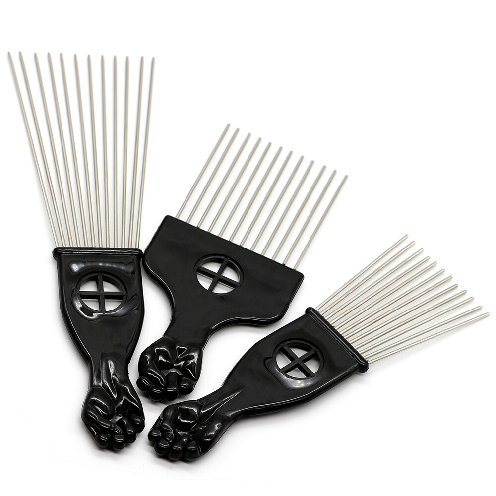 Different Sizes Afro Hairdressing Fork Comb Stainless Steel Wide Teeth Hairbrush PP Handle Flat Pins Hairstyle Styling Tools