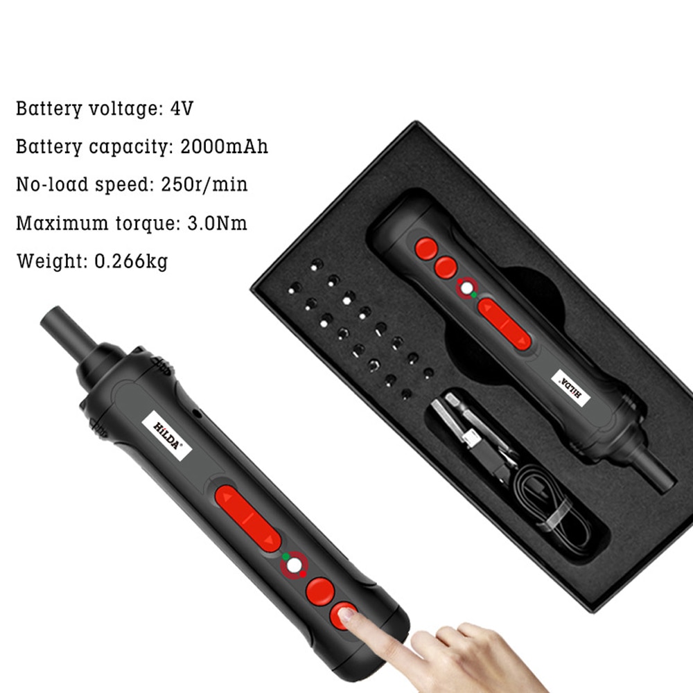 HILDA Electric Screwdriver Set Cordless Electric Drill Mini USB Rechargeable with LED Indicator Light and 19pcs Bits Drill