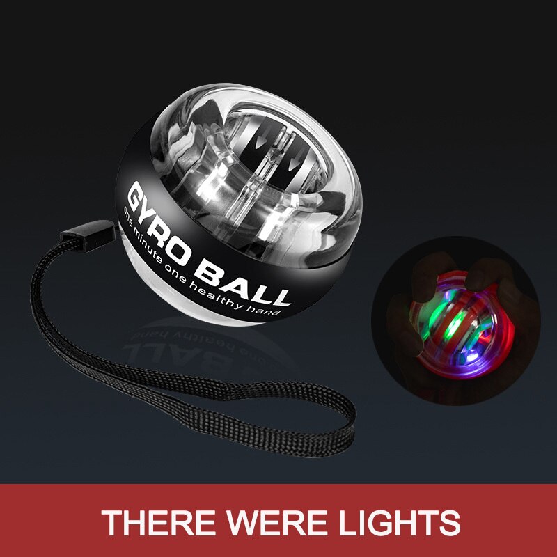 LED Gyroscopic Powerball Wrist Power Arm Hand Grip Muscle Force Trainer Home Gym Fitness Equipment Gyroscope Spinner Balls: black