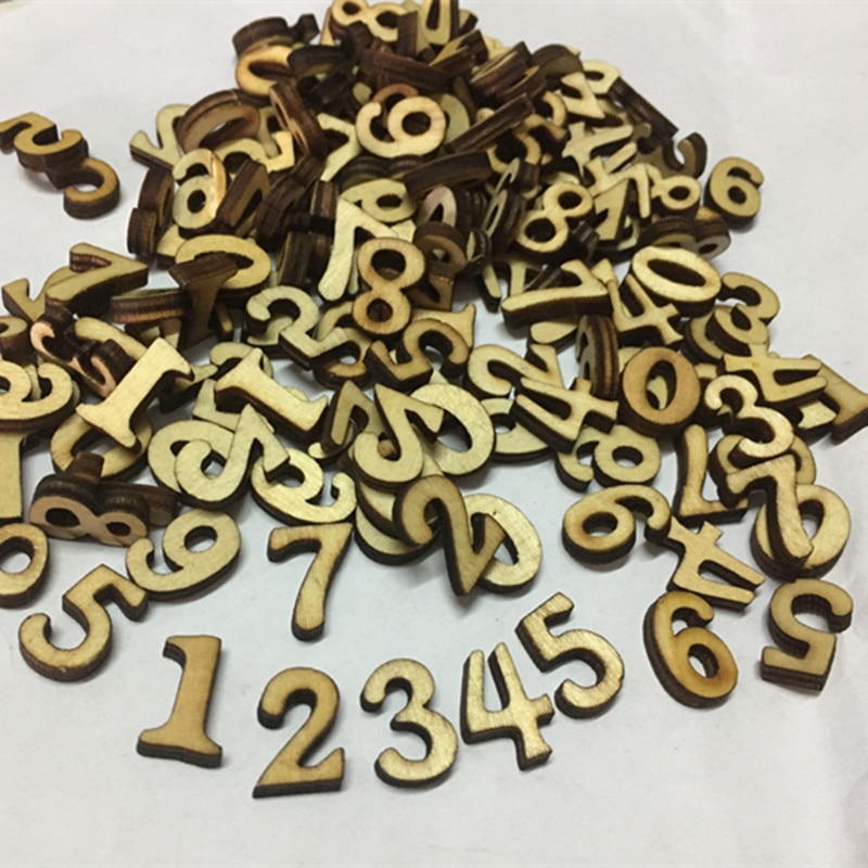 50pcs 0-9 Wooden Alphabet Letters Shapes Scramble Wood Numbers Tiles Sets DIY Letter Crafts Projects Displays Kits