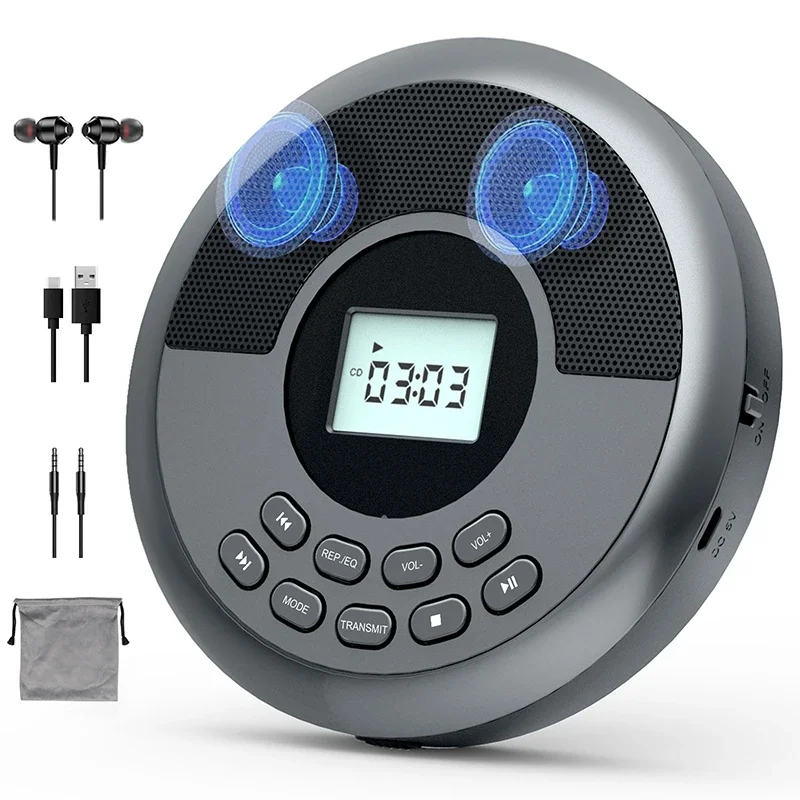 Bluetooth-CD-Player, tragbar, wiederaufladbar, Discman mit Lautsprechern und Kopfhörern, Walkman MP3-Player mit USB-Bluetooth-Übertragung: green