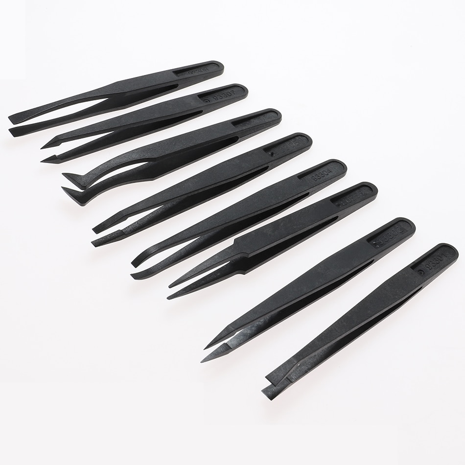 Anti-static Carbon fiber Electronic Tweezers Kit ESD Plastic Forceps PCB Repair Industrial Tweezers Hand Tool Set Operated Tools