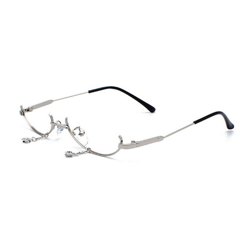 SO&amp;EI Ins Popular Vintage Lower Half Frame No Lens Women Glasses Frame Water Pendant Chain Decorative Glasses Empty Frame