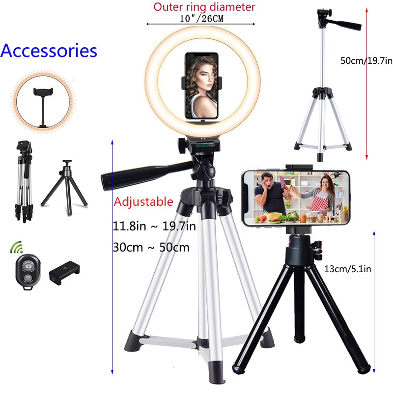 LED Selfie Ring Light - Dimmable Lamp with Tripod Stand - Makeup Photography Fill Light: Type2-50cm And 13cm