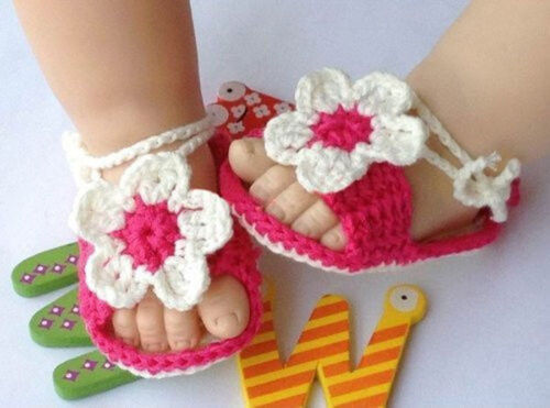 IMCUTE Baby Girl Kid Infant Handgemaakte Haak Knit Bloem Parel Sandalen Peuter Schoenen