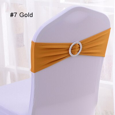 4 Pieces Wedding Spandex Chair Sashes Gold Pink Orange Yellow Chair Sash Bands Bow Wedding Party Birthday Chair Decoration: 7 Gold