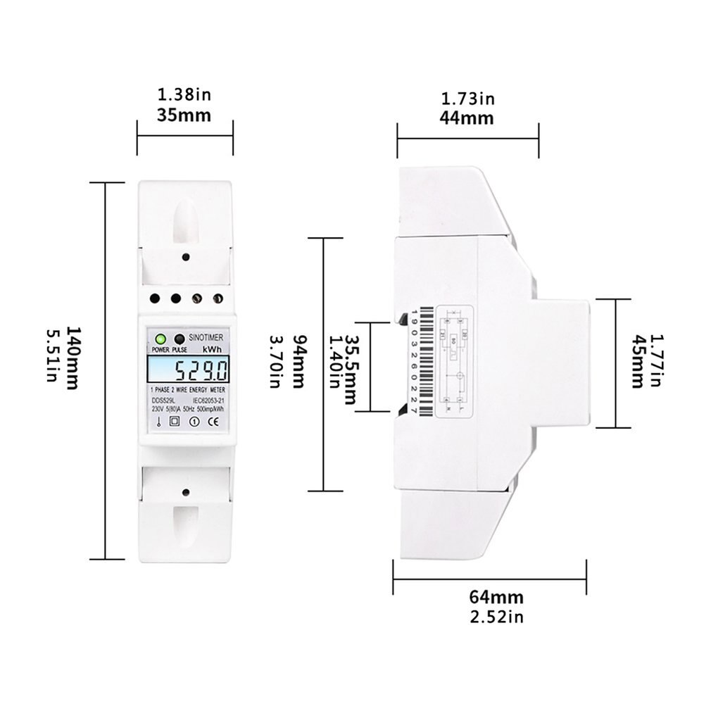 Residential 2 Wire Single Phase Din Rail Energy Meter Electric KWH Meter With Backlight AC 230V 5-80A For Saving Power Energy