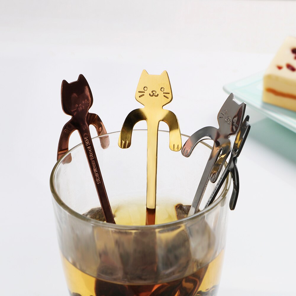 1Pc Rvs Mini Kat Kitten Lepels Voor Koffie Thee Dessert Drinken Mengen Milkshake Lepel Servies Set Keuken Benodigdheden