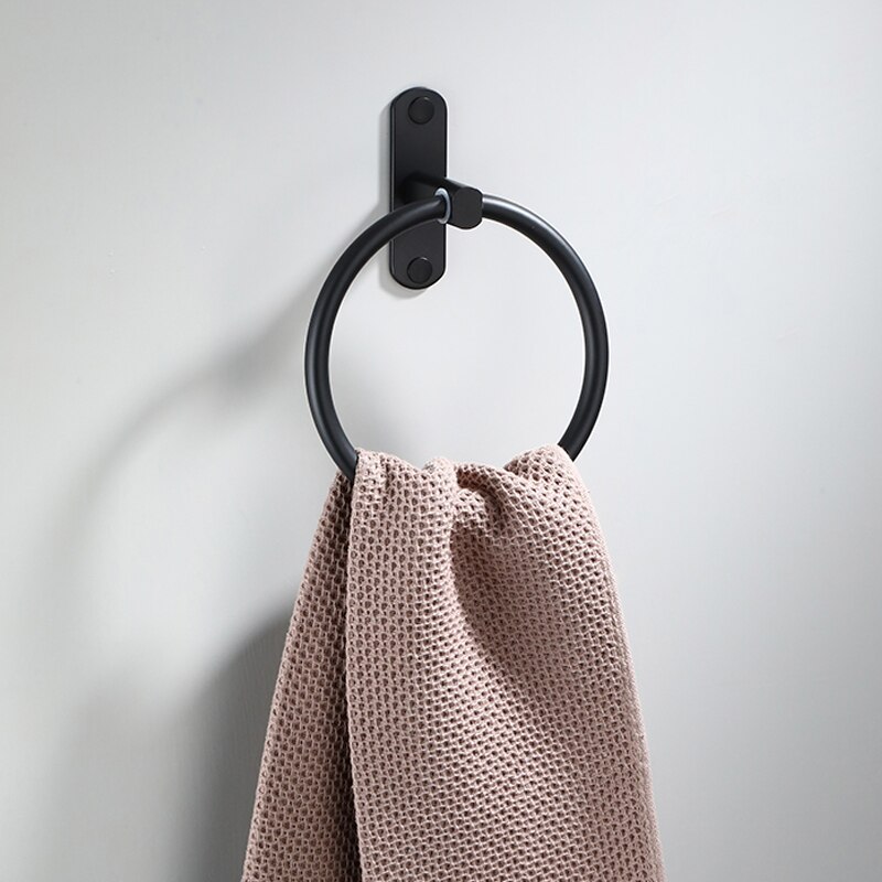 Neglefri sort håndklædeholder håndklæde ring rund vægmonteret hvid håndklædestativ håndklædehylde rustfrit stål badeværelse tilbehør: Sort negle