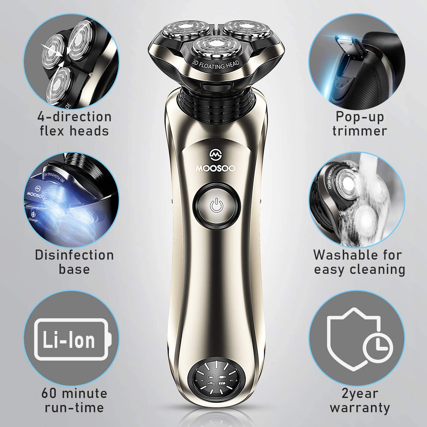 Moosoo-Afeitadora eléctrica con estación de limpieza para hombre, máquina de afeitar Facial recargable, en seco y húmedo, resistente al agua