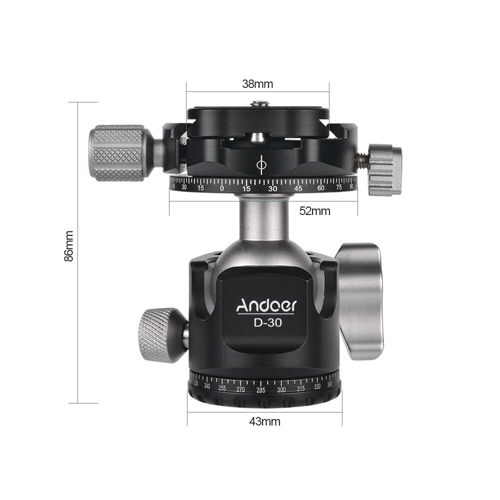 Andoer D-30 Doppio Panoramica Testa di Lavorazione CNC In Lega di Alluminio Testa A Sfera Doppio U Tacca Basso Centro di Gravità per Treppiede monopiede