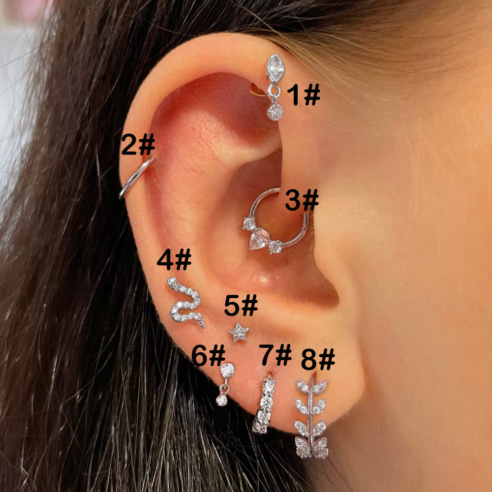 Daith-pendientes Piercing para oreja para mujer, joyería 2024, 1 pieza, Color dorado, estrella, serpiente, Tragus, hélice, tabique, Piercing de acero inoxidable: Negro / Chapado en platino