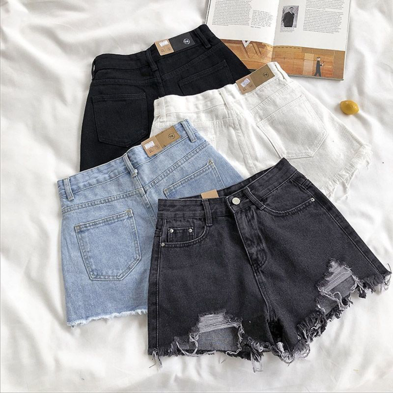 Short en jean taille haute à jambes larges pour femmes, denim coréen, trous, féminine, , décontracté, rue, court, , 2024