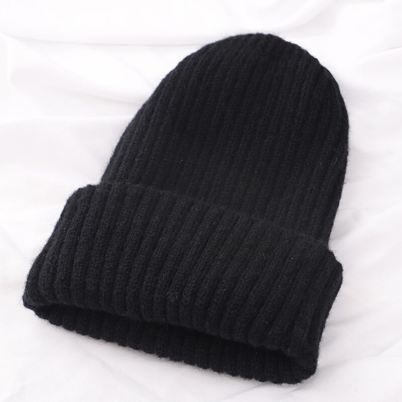 Kvinder vinter varm hue uld strik hue hatte kvinde hue behagelig bomulds kasket slouchy beanie hække kasket flere farver: Sort -1