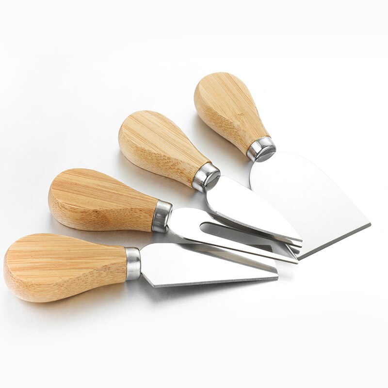 4 unids/set mango de madera cuchillo de roble de queso cúter equipo para cortar cocina Cheedse cuchillo de acero inoxidable herramientas de cocina