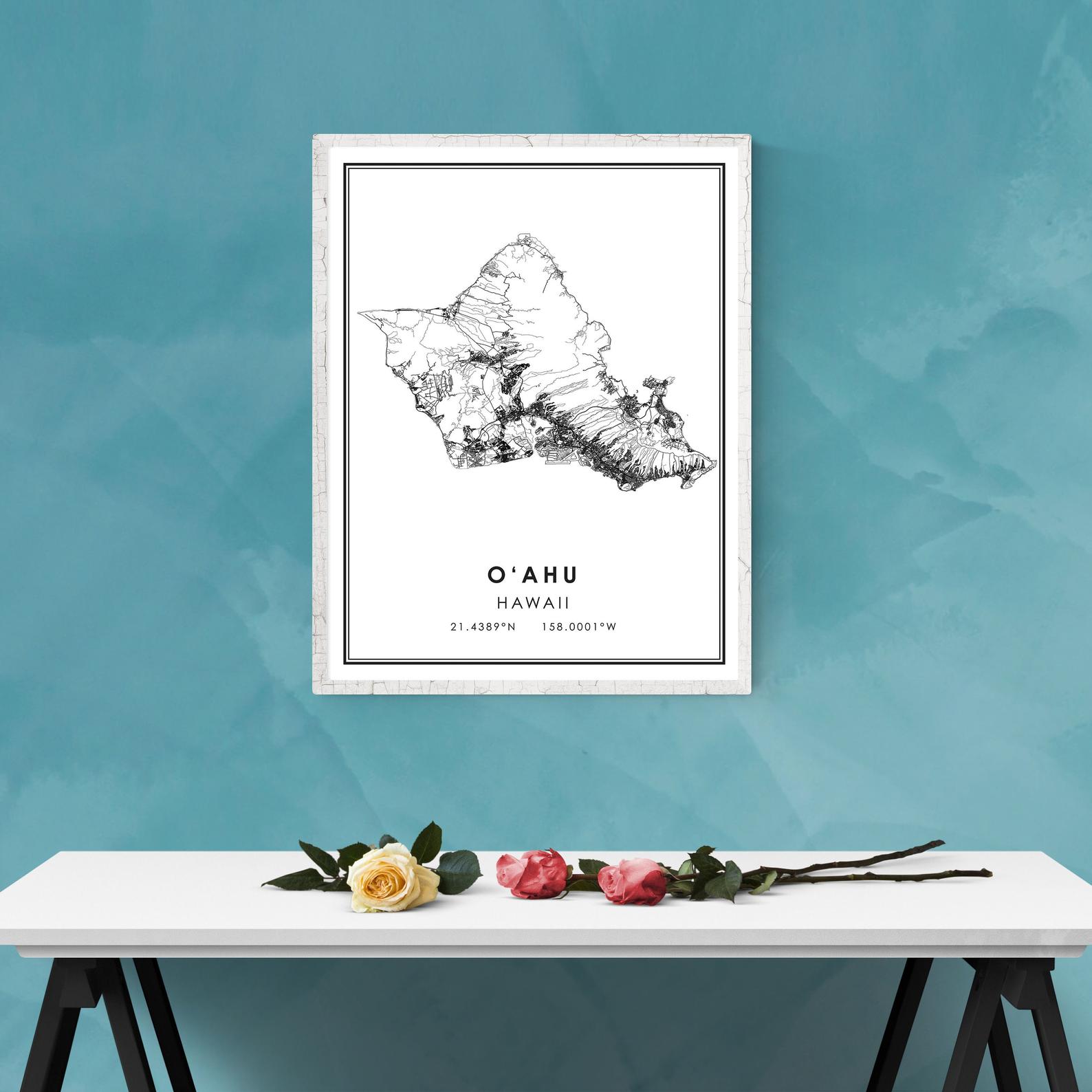 Oahu map print poster canvas | O‘ahu Street map | Hawaii Oahu city map print poster canvas