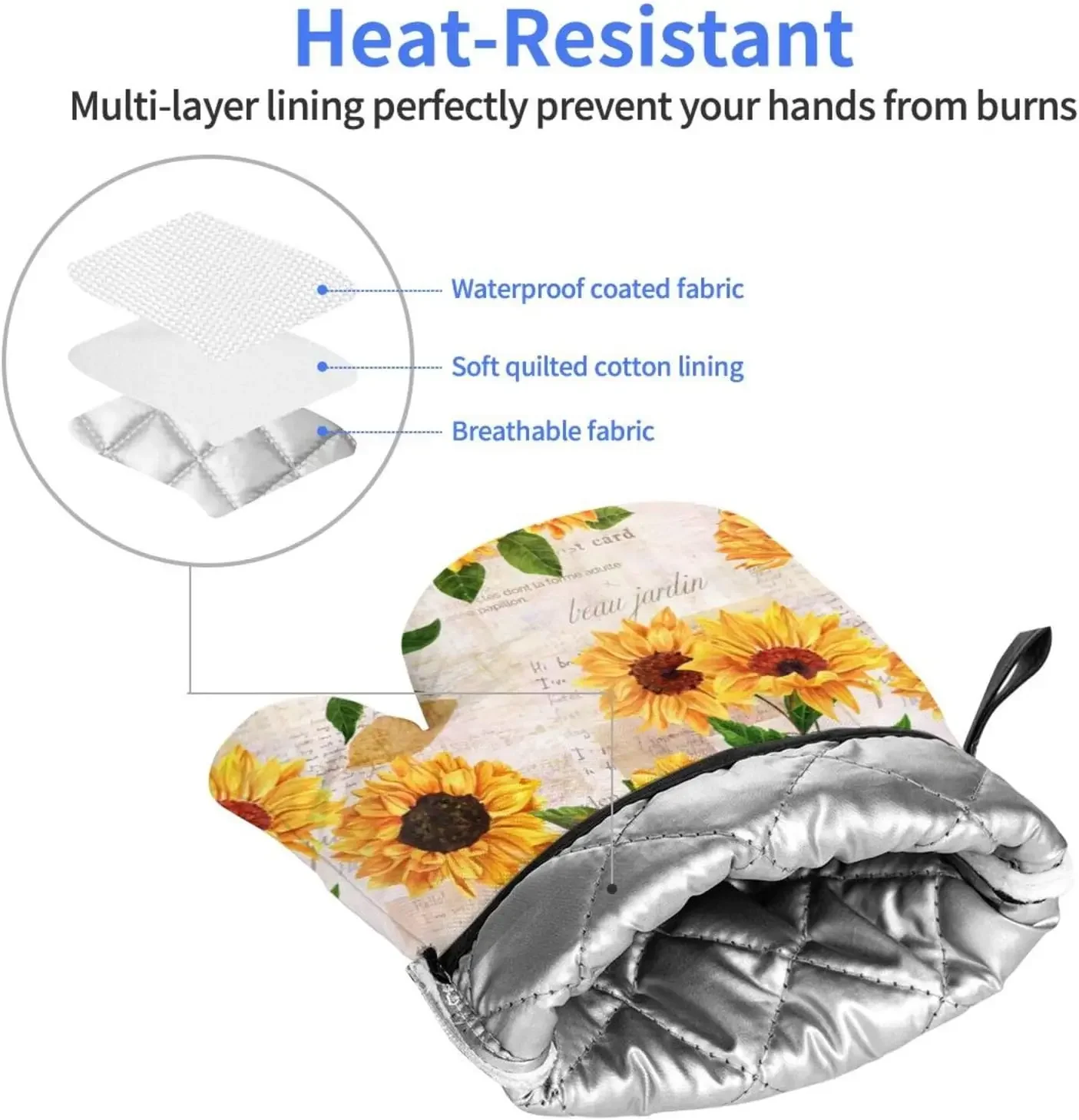 Manoplas para horno con estampado Floral de girasol amarillo, resistentes al calor, impermeables, con capa interior de algodón para cocinar y barbacoa, 2 uds.