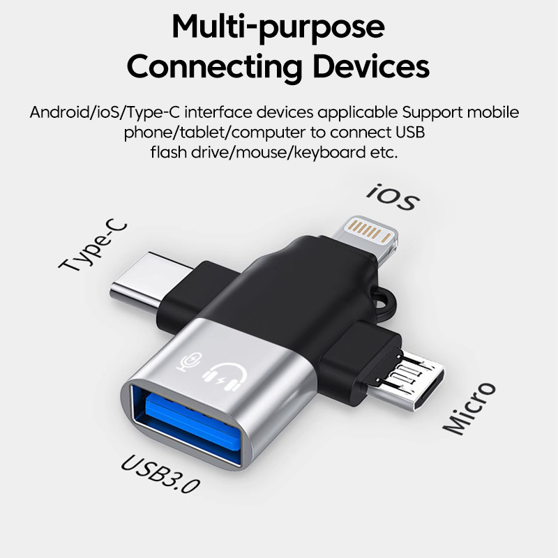 Olaf Adapter 3 w 1 OTG USB3.0 do Micro USB/Typ C/Lightning Konwerter do iphone Xiaomi Samsung Mysz Klawiatura U Pendrive