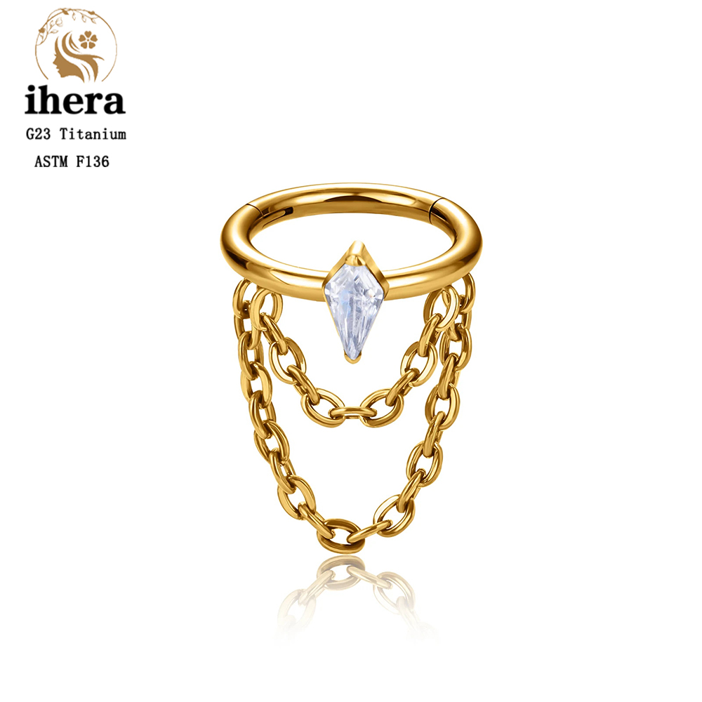 Pendientes de cadena para Piercing de titanio G23, aros de 16G, segmento con bisagras, cartílago del trago de la oreja, hélice, Concha, Daith Pierc, anillo, joyería para el cuerpo: Blanco / Color oro puro