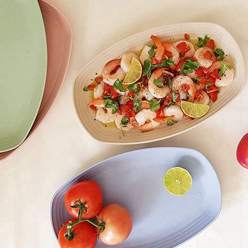 Lichtgewicht & Herbruikbare Tarwe Stro Plastic Platen Een Set Van 4