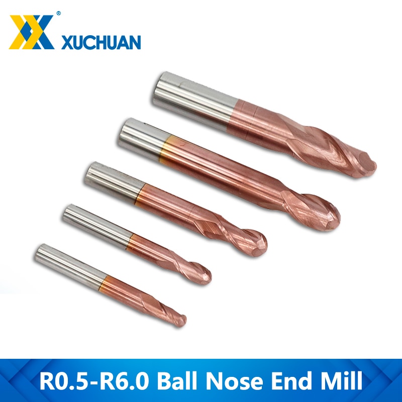 2 Flute End Mill CNC Ball Nose End Mill HRC 50 Router Bits TiCN Coating R0.5-6.0 Tungsten Carbide Engraving Milling Cutter