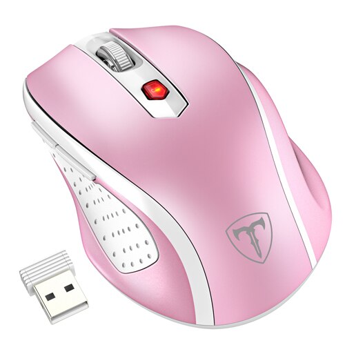 VicTsing – souris optique sans fil ergonomique, 2.4G, avec récepteur USB, 5 DPI réglables, 6 boutons pour ordinateur portable et PC: Pink Mouse