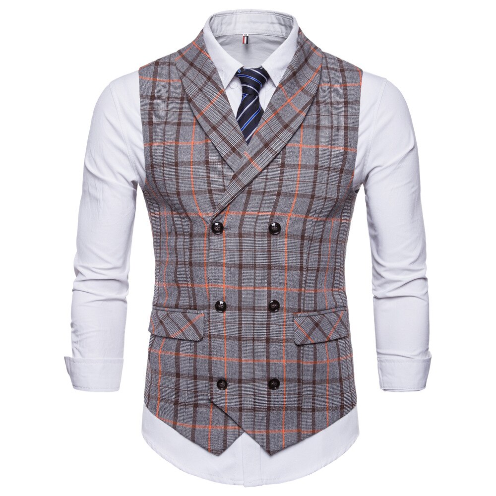plaid Dress Vests For Men Slim Fit Mens Suit Vest Male Waistcoat Gilet Homme Casual Sleeveless Formal Business Jacket: XXL