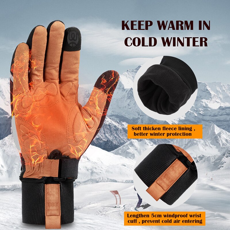 WEST BIKING Winter Sport Gloves Thicken Lengthen Warm Cycling Equipment Men Women Outdoor Skiing MTB Bike Motorcycle Gloves