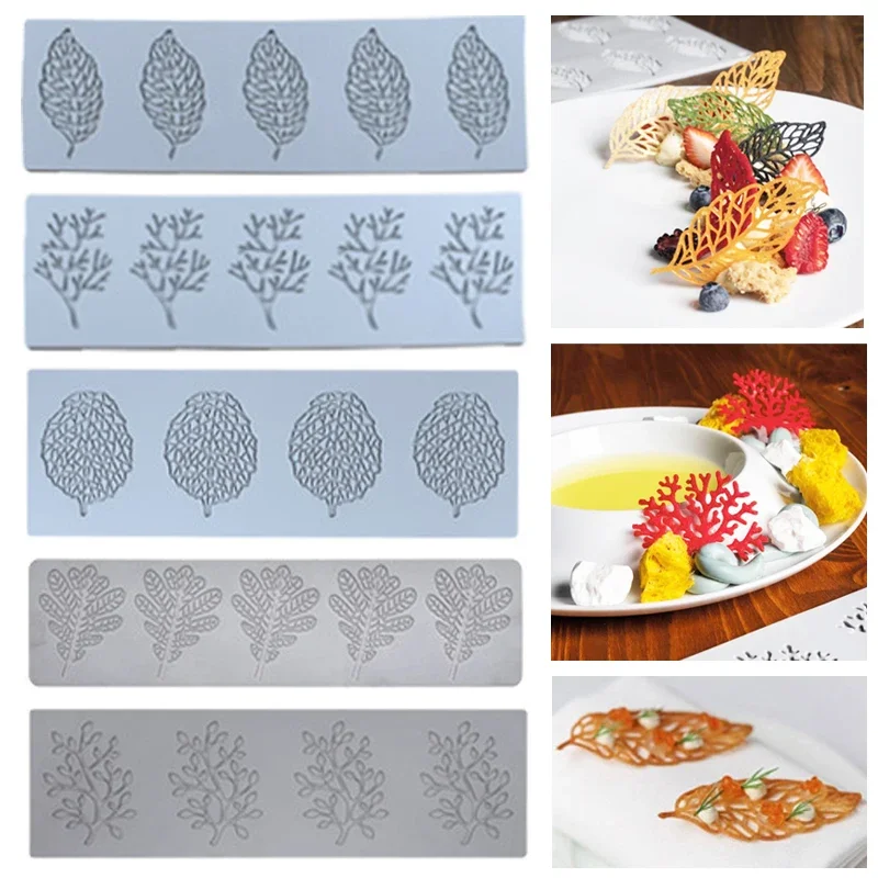 Leaf Shape Cake Border Fondant Lace Mat Coral Maple Butterfly Chocolate Silicone Mold Printing Mat Baking Mold DIY Cake Stencil