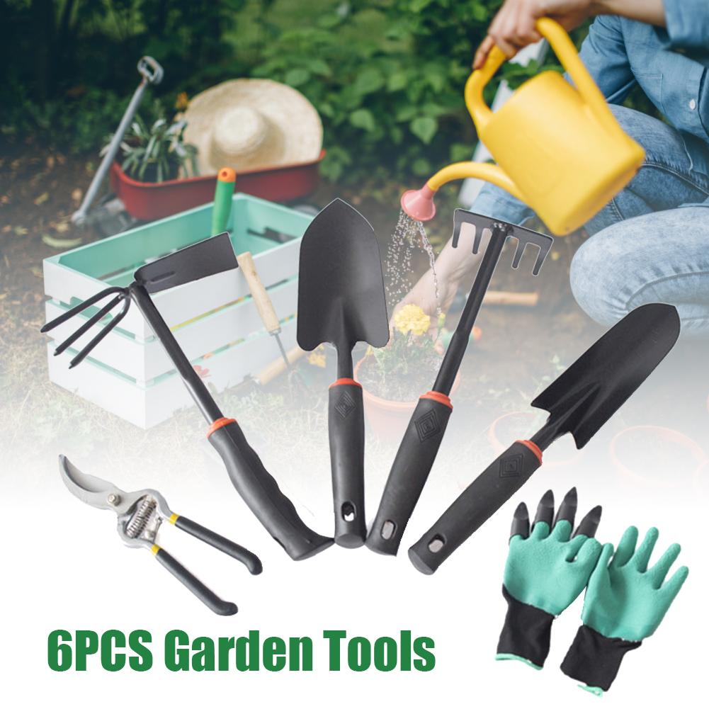 6PCS Garden Tool Sets Square Shovel 5-teeth Rake User-friendly Complete Gardening Tools Set